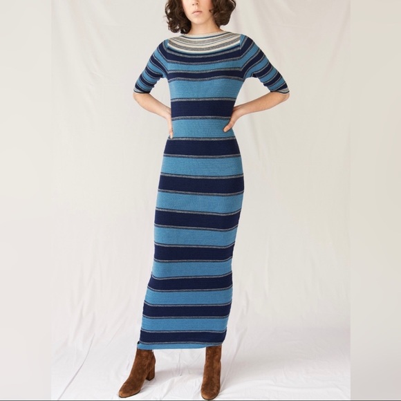 M.i.H. Gatineau Striped Merino Wool Blend Maxi Knit Dress - Picture 1 of 8